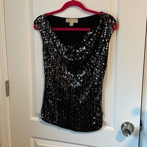 Michael Kors Black Sequin Cowl Neck Top  XS
